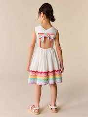 Little Bird by Jools Oliver White Rainbow Woven Cut Out Ric Rac Dress - Image 3 of 7