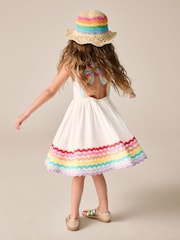 Little Bird by Jools Oliver White Rainbow Woven Cut Out Ric Rac Dress - Image 4 of 7