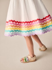 Little Bird by Jools Oliver White Rainbow Woven Cut Out Ric Rac Dress - Image 5 of 7