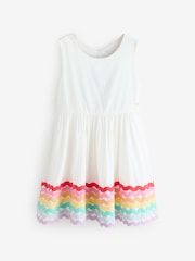 Little Bird by Jools Oliver White Rainbow Woven Cut Out Ric Rac Dress - Image 6 of 7