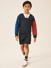 Little Bird by Jools Oliver Navy 1/4 Zip Sweat Top and Short 2 Piece Set - Image 1 of 6