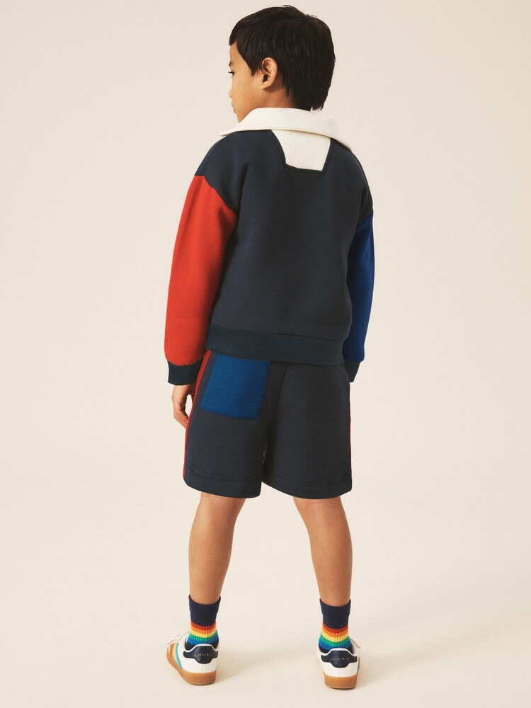 Little Bird by Jools Oliver Navy 1/4 Zip Sweat Top and Short 2 Piece Set - Image 2 of 6