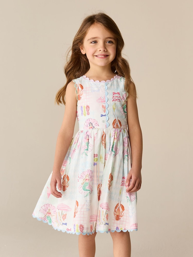 Little Bird by Jools Oliver Rainbow Mermaids Woven Ric Rac Trim Dress - Image 1 of 13