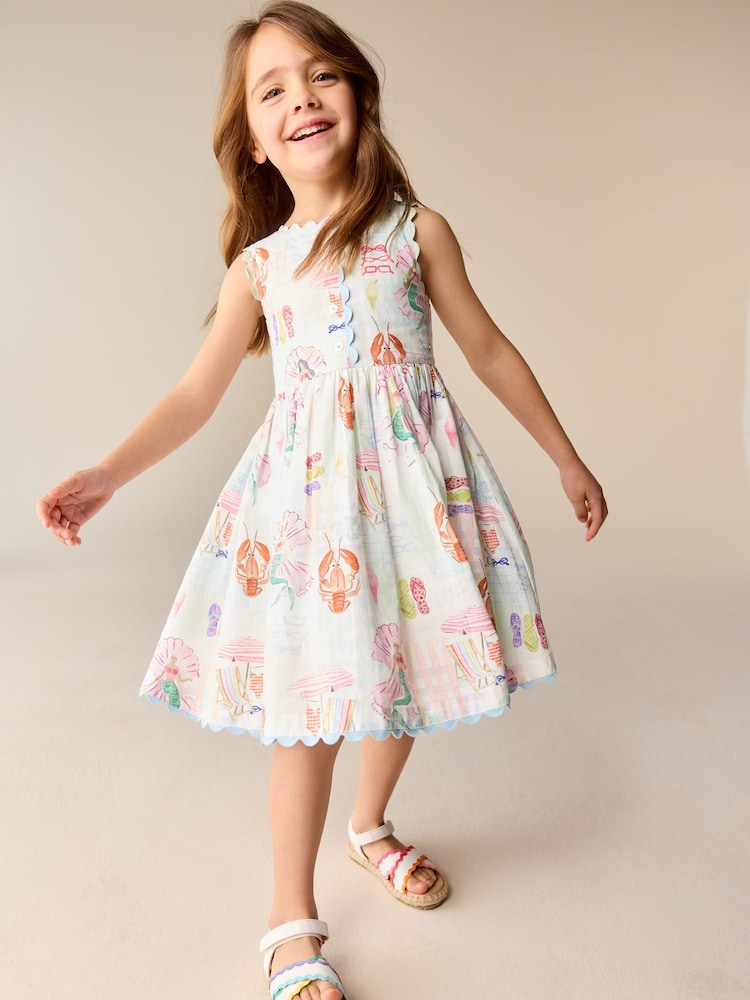Little Bird by Jools Oliver Rainbow Mermaids Woven Ric Rac Trim Dress - Image 2 of 13