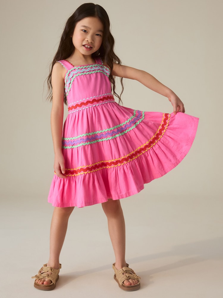 Little Bird by Jools Oliver Pink Rainbow Ric Rac Dobby Summer Dress - Image 1 of 6