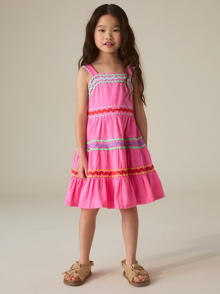 Little Bird by Jools Oliver Pink Rainbow Ric Rac Dobby Summer Dress - Image 2 of 6