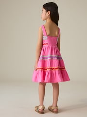 Little Bird by Jools Oliver Pink Rainbow Ric Rac Dobby Summer Dress - Image 3 of 6