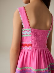 Little Bird by Jools Oliver Pink Rainbow Ric Rac Dobby Summer Dress - Image 4 of 6