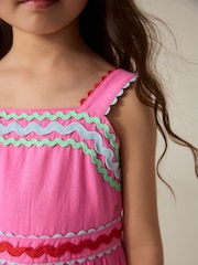 Little Bird by Jools Oliver Pink Rainbow Ric Rac Dobby Summer Dress - Image 6 of 6