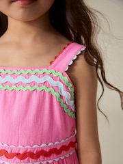 Little Bird by Jools Oliver Pink Rainbow Ric Rac Dobby Summer Dress - Image 7 of 14