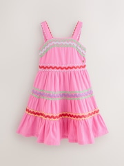 Little Bird by Jools Oliver Pink Rainbow Ric Rac Dobby Summer Dress - Image 8 of 14
