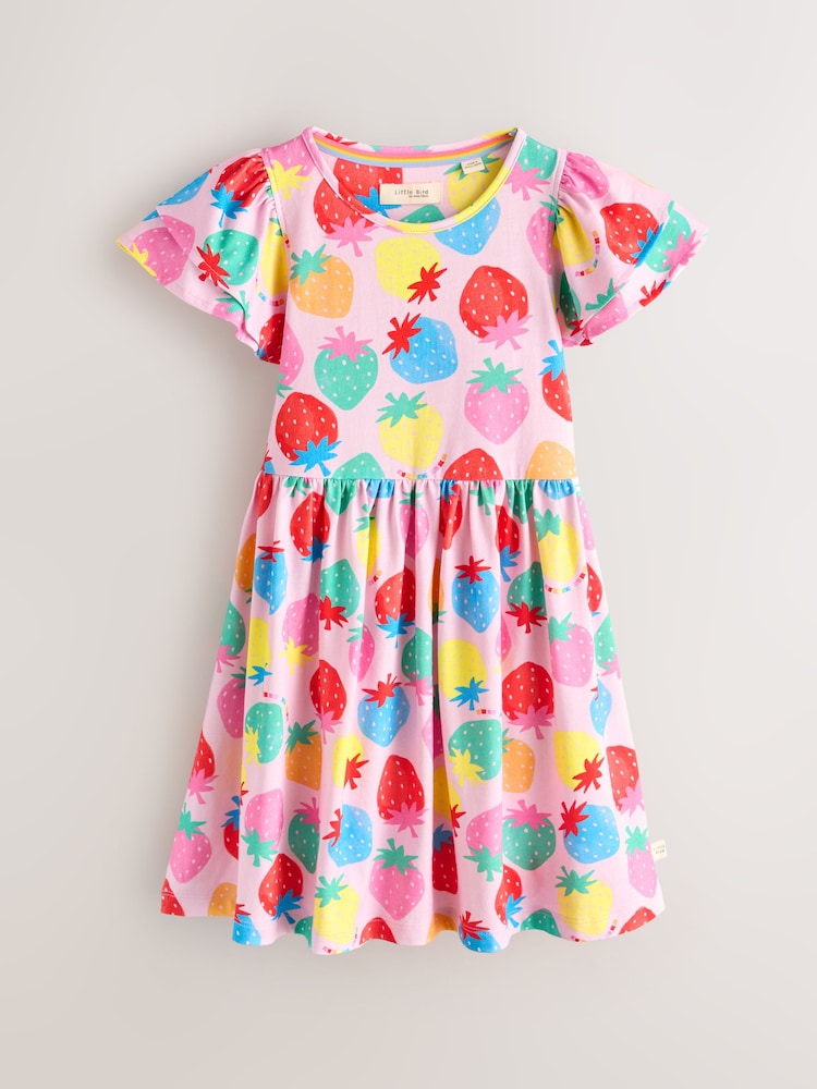Little Bird by Jools Oliver Rainbow Strawberry Frill Sleeve Jersey Dress - Image 1 of 6