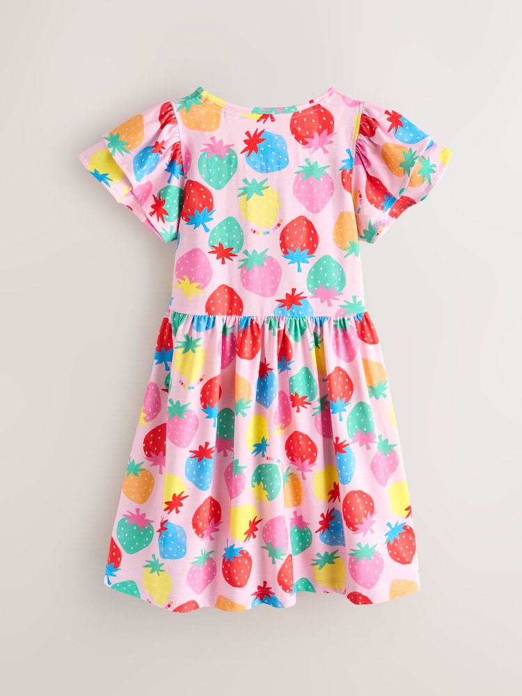 Little Bird by Jools Oliver Rainbow Strawberry Frill Sleeve Jersey Dress - Image 2 of 6
