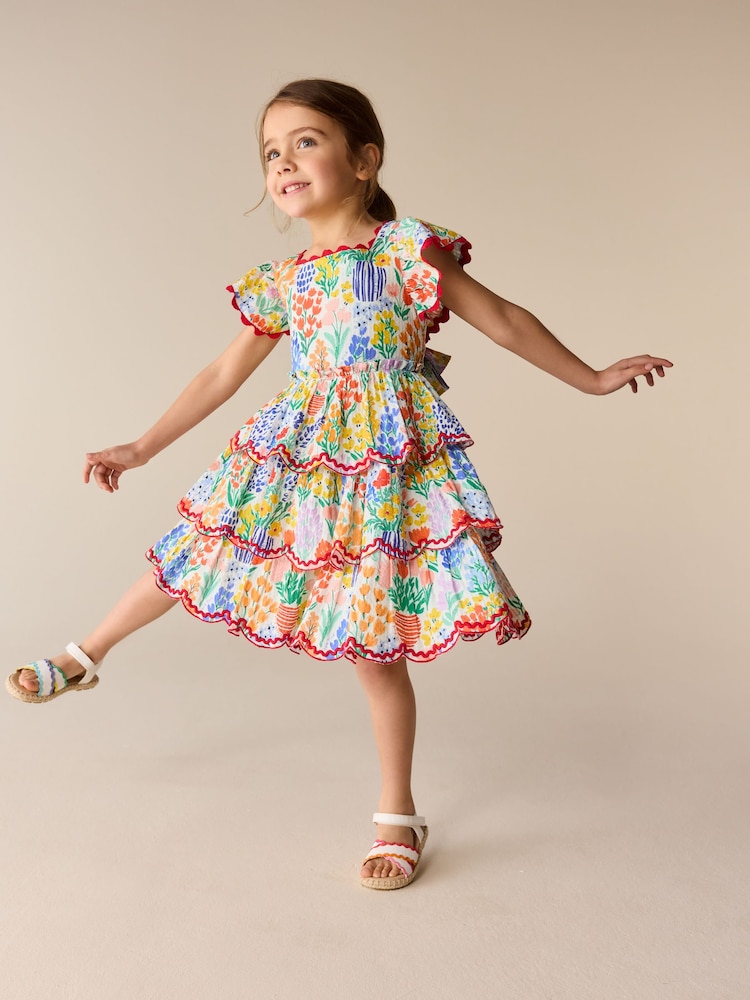 Little Bird by Jools Oliver Floral Print Tiered Bow Back Frill Sleeve Dress - Image 2 of 11 Little Bird by Jools Oliver Floral Print Tiered Bow Back Frill Sleeve Dress - Image 2 of 11