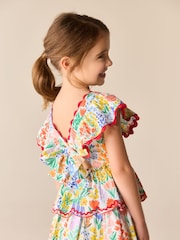 Little Bird by Jools Oliver Floral Print Tiered Bow Back Frill Sleeve Dress - Image 4 of 11