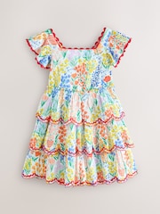 Little Bird by Jools Oliver Floral Print Tiered Bow Back Frill Sleeve Dress - Image 7 of 11