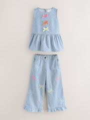 Little Bird by Jools Oliver Rainbow Embroidery Pinstripe Denim Top& Trouser Set - Image 10 of 17