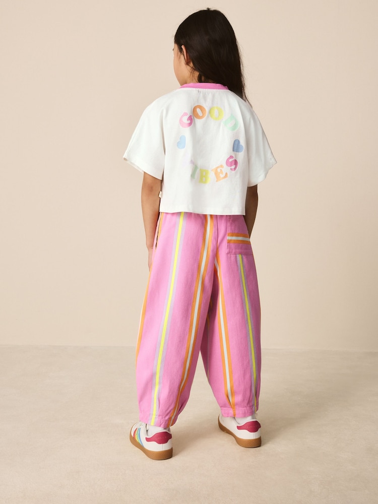 Little Bird by Jools Oliver Pink Stripe Short Sleeve Top & Jogger Set - Image 2 of 8