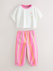 Little Bird by Jools Oliver Pink Stripe Short Sleeve Top & Jogger Set - Image 7 of 8
