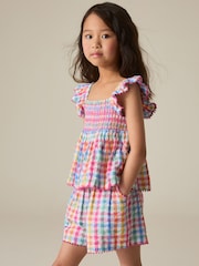 Little Bird by Jools Oliver Rainbow Gingham Frill Sleeve Woven Co-Ord Set - Image 1 of 7