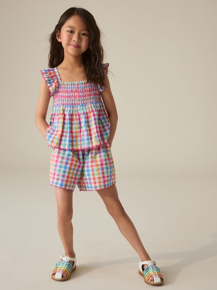 Little Bird by Jools Oliver Rainbow Gingham Frill Sleeve Woven Co-Ord Set - Image 2 of 7