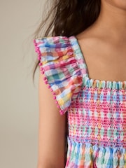Little Bird by Jools Oliver Rainbow Gingham Frill Sleeve Woven Co-Ord Set - Image 5 of 7