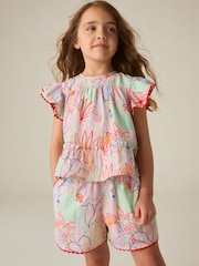 Little Bird by Jools Oliver Rainbow Floral Frill Sleeve Woven Co-Ord Set - Image 1 of 8