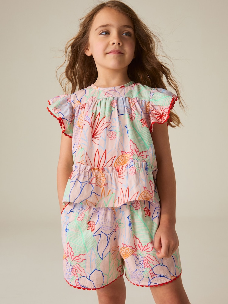 Little Bird by Jools Oliver Rainbow Floral Frill Sleeve Woven Co-Ord Set - Image 1 of 8