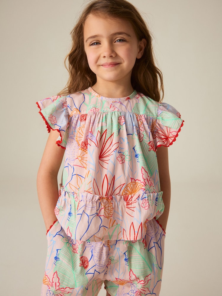 Little Bird by Jools Oliver Rainbow Floral Frill Sleeve Woven Co-Ord Set - Image 2 of 8