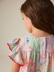 Little Bird by Jools Oliver Rainbow Floral Frill Sleeve Woven Co-Ord Set - Image 8 of 8