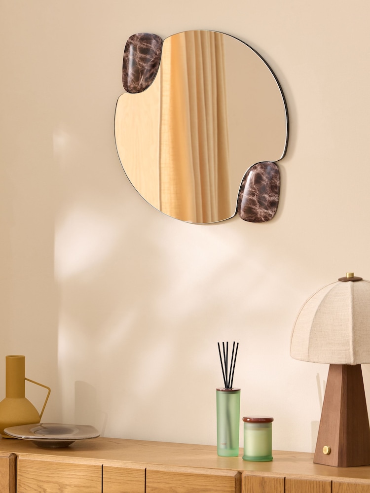 MADE.COM Brown Davi Marble Effect Resin Mirror - Image 1 of 4
