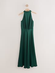 Verde esmeralda - Textured Satin Halter Sleeveless Midi Dress - Imagen 6 de 8