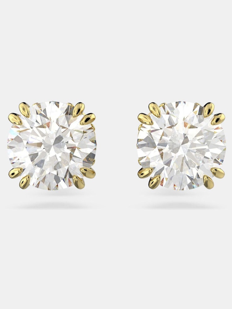 Swarovski Stilla Stud Earrings with Round Cut Gold Tone Plated - صورة 7 من 7 Swarovski Stilla Stud Earrings with Round Cut Gold Tone Plated - صورة 7 من 7