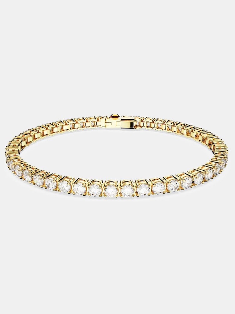 Dorado - Swarovski Matrix Tennis Bracelet with Round Cut Gold Tone Plated - Imagen 2 de 7