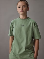 Castore Khaki Green Oversized Cotton Short Sleeve T-Shirt and Shorts Set - Image 3 of 11