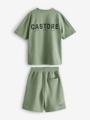Castore Khaki Green Oversized Cotton Short Sleeve T-Shirt and Shorts Set - Image 6 of 11
