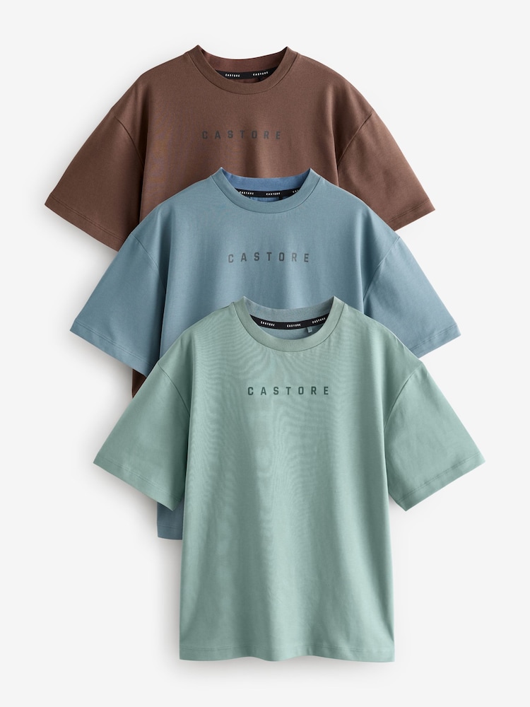 Castore Multi Neutral 3 Pack Oversized Short Sleeve Logo Cotton T-Shirt - Image 1 of 5