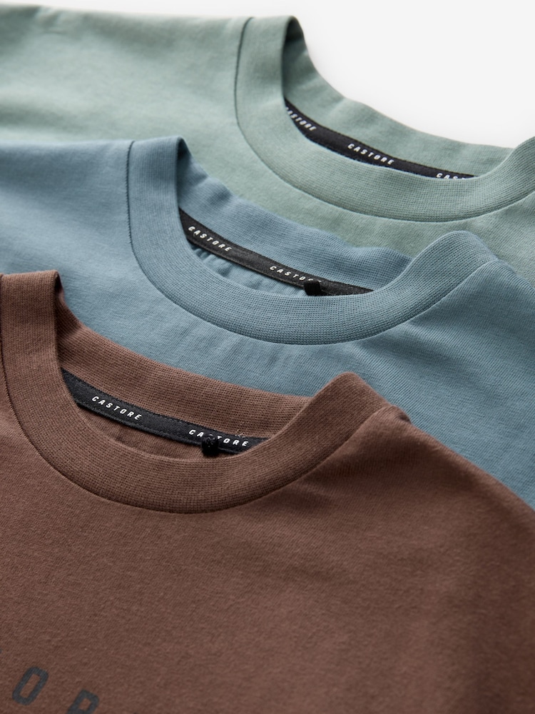 Castore Multi Neutral 3 Pack Oversized Short Sleeve Logo Cotton T-Shirt - Image 5 of 5