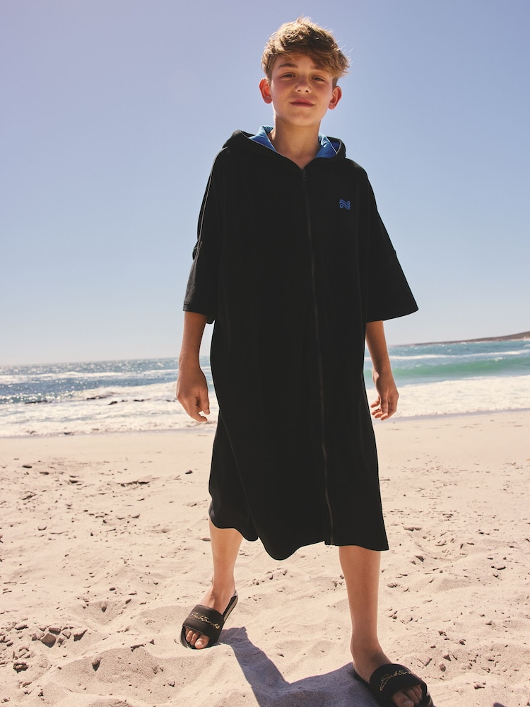 Black Towelling Poncho (3-16yrs) - Image 1 of 8