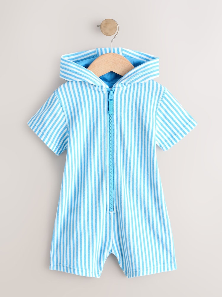 أزرق - Striped Towelling All-In-One (3mths-7yrs) - صورة 1 من 4