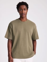 MOSS Green Heavyweight Crew Neck 100% Cotton T-Shirt - Image 1 of 4