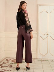 Love & Roses Cherry Red Petite PU Wide Pintuck Crop Trousers - Image 4 of 5