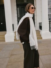 Cream Premium Made in Italy Twill Midweight Shawl Scarf - Image 1 of 4