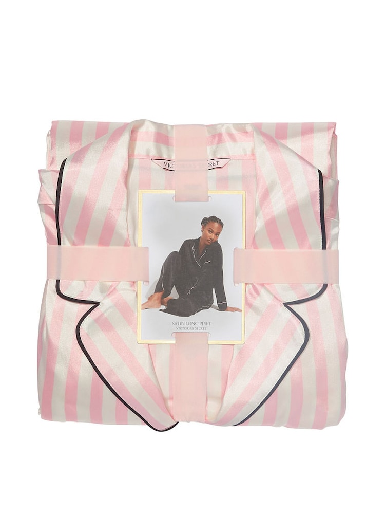 Victoria's Secret Pink Iconic Stripe Satin Long Pyjamas Set - Image 4 of 4
