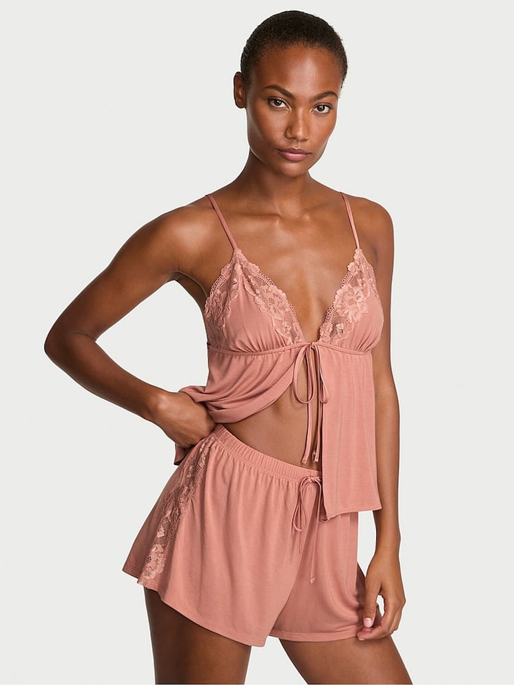 Victoria's Secret Desert Blush Brown Modal Lace Flyaway Cami Set - Image 1 of 4 Victoria's Secret Desert Blush Brown Modal Lace Flyaway Cami Set - Image 1 of 4