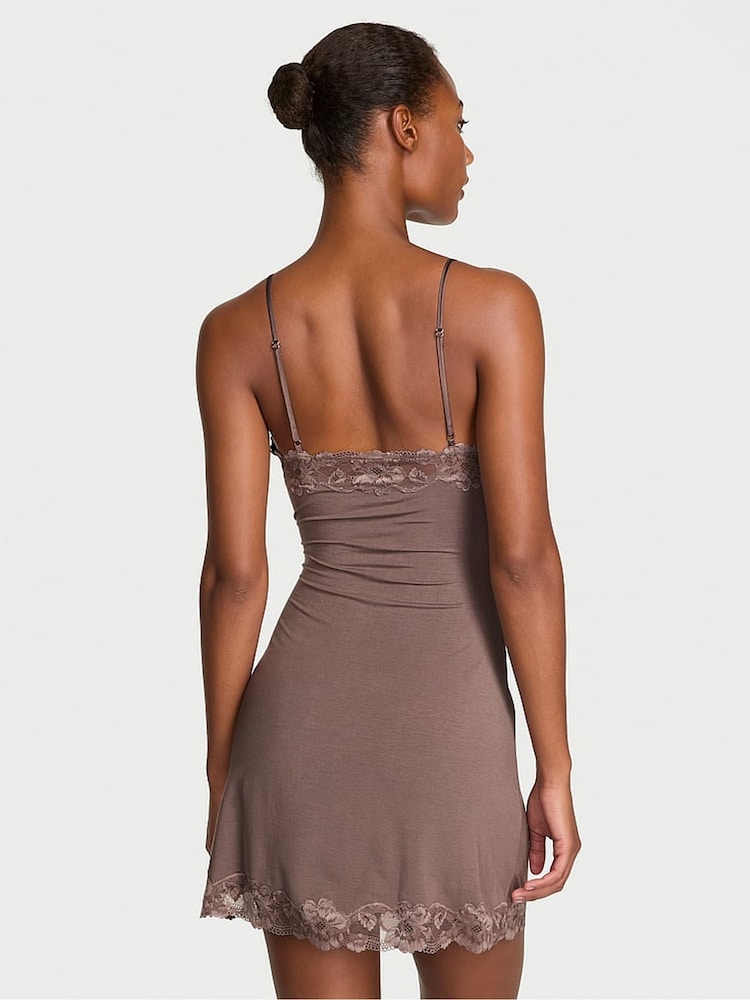 Victoria's Secret Cloudy Grey Mini Modal Lace Slip - Image 2 of 4 Victoria's Secret Cloudy Grey Mini Modal Lace Slip - Image 2 of 4