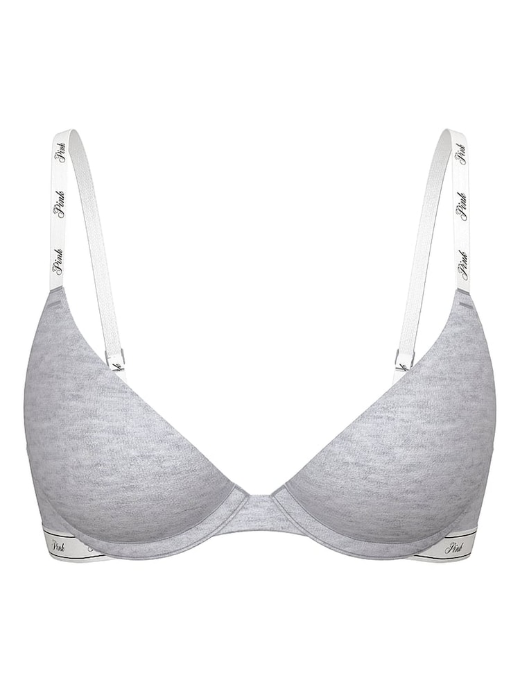 Victoria's Secret PINK Medium Heather Grey Push Up Cotton Blend Logo Bra - Image 3 of 3