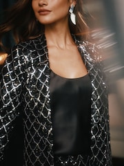 Lipsy Black Scallop Sequin Print Relaxed Blazer - Image 2 of 4