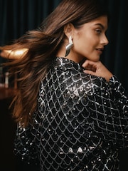 Lipsy Black Scallop Sequin Print Relaxed Blazer - Image 4 of 4