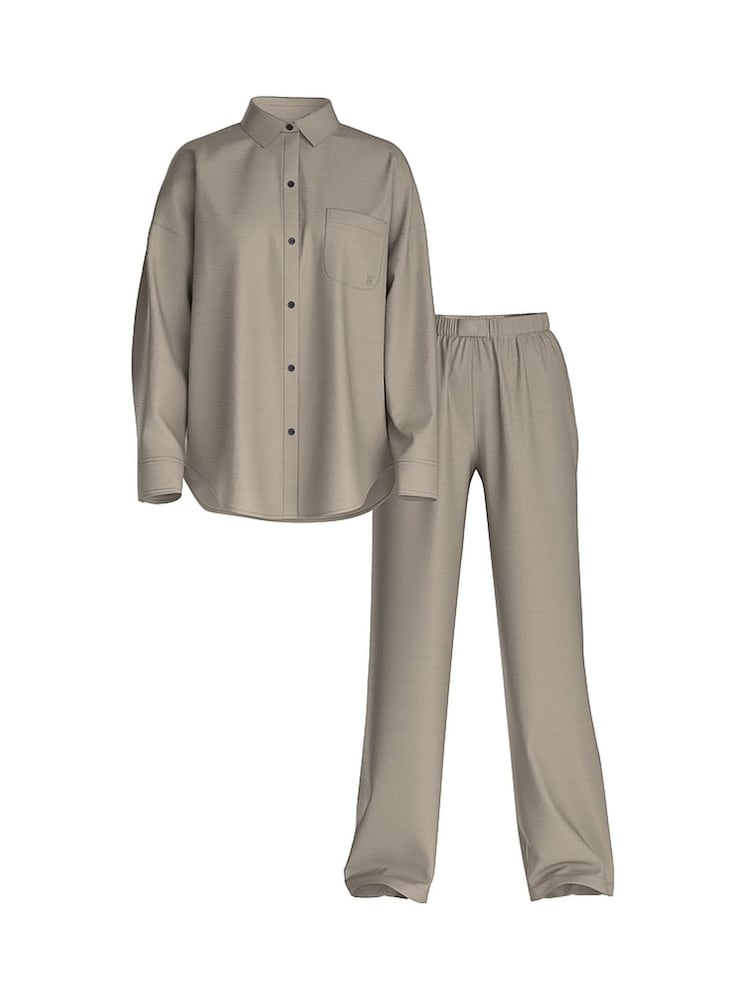 Victoria's Secret Dove Grey Herringbone Cotton Modal Long Pyjamas Set - Image 3 of 3 Victoria's Secret Dove Grey Herringbone Cotton Modal Long Pyjamas Set - Image 3 of 3